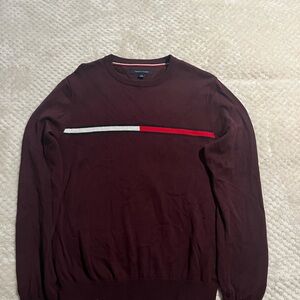 Tommy Hilfiger Men's Maroon Sweater with Red and White Accent